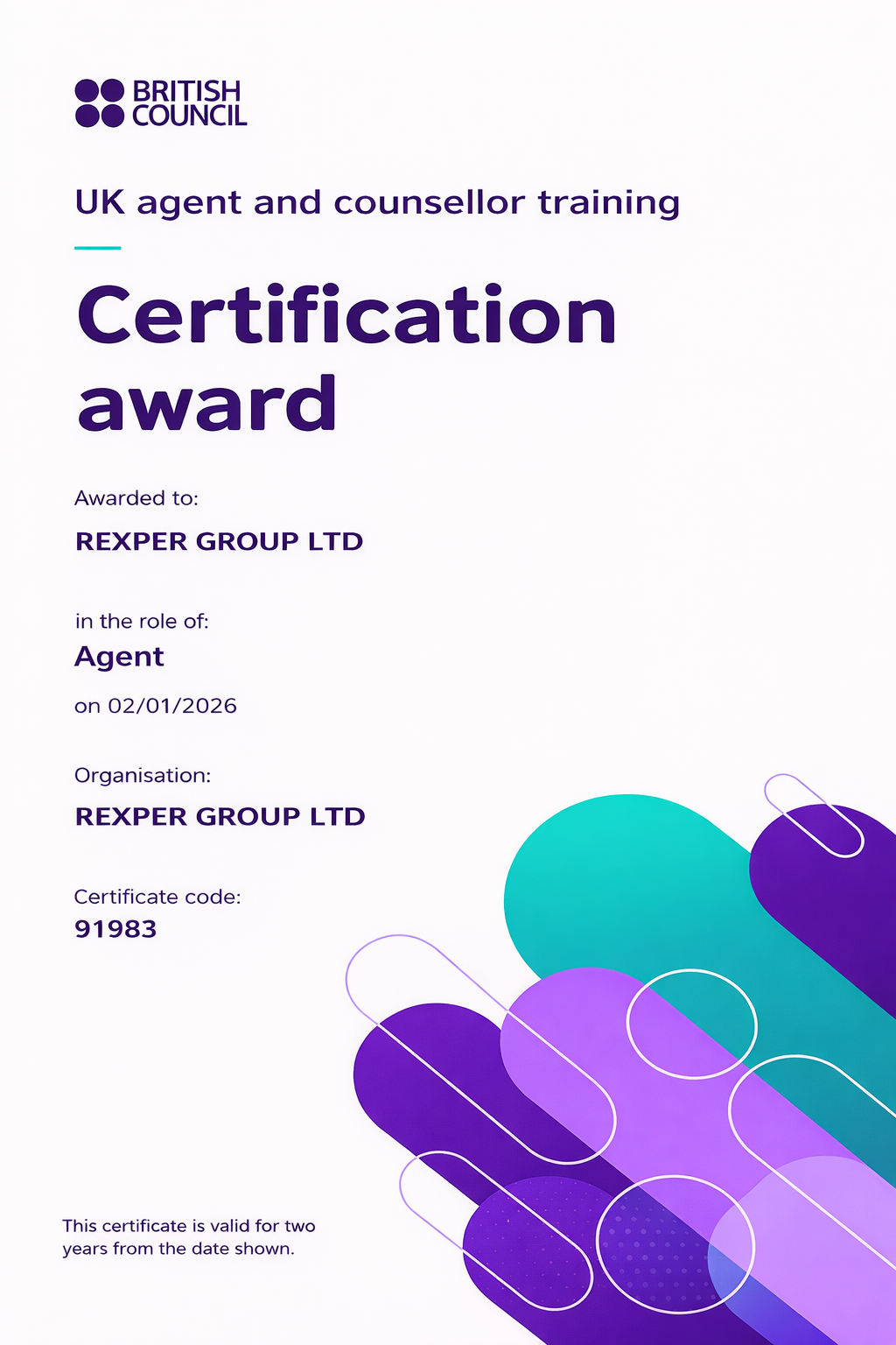 British Council Accreditation Certificate